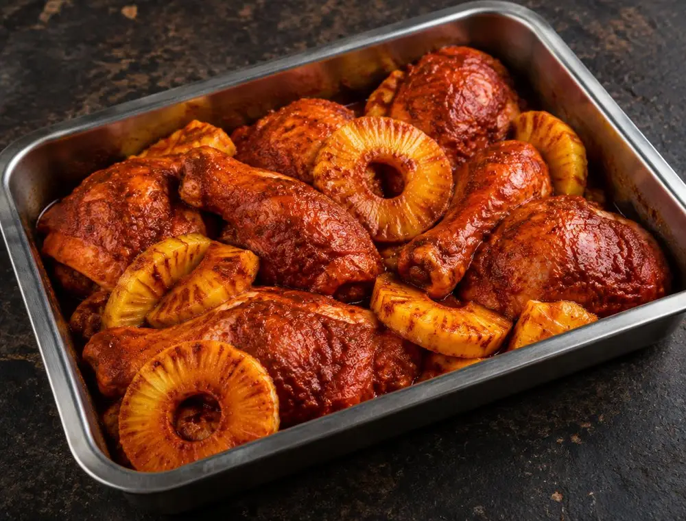 Piezas de pollo marinadas al pastor con piña